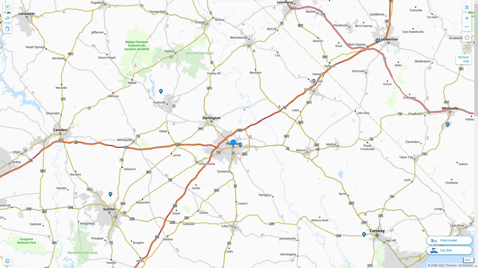 Florence South Carolina Highway and Road Map